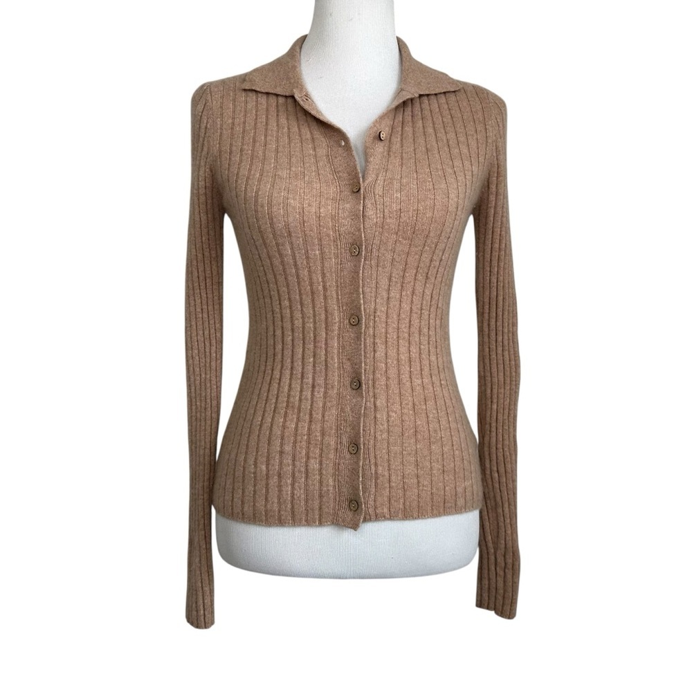 Faherty Womens  Button Up Cashmere Ribbed Sweater Sz XS/Sm Brown Long Sleeve